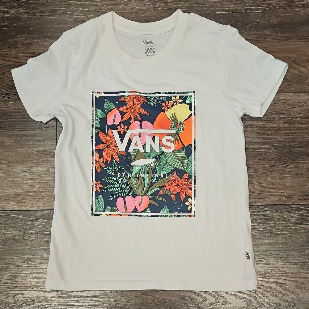Vans, White,Floral, Graphic ,T-Shirt, Men Women's, Unisex, Surf, Skate, Casual